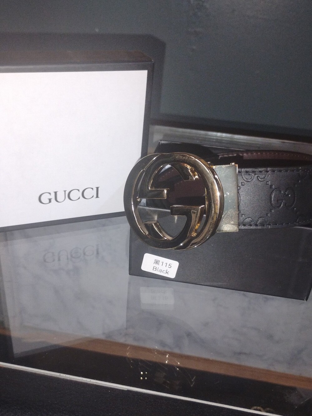 Gucci Black Leather Belt with Gold Interlocking GG Buckle
